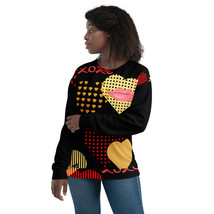 New Women&#39;s XS-6XL Relaxed Sweatshirt Black with Hearts Long Sleeve Crew Neck - $29.95+