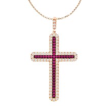 Ruby and Clear CZ Micro Pave Cross Pendant - Rose Gold Plated - £68.85 GBP
