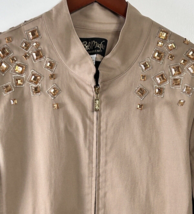 Bob Mackie Jacket Size XL Beige Embellishments Stones A201757 Full Zip - £18.91 GBP