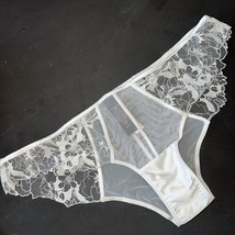 NWT Victoria&#39;s Secret M cheeky panty WHITE LACE MESH satin Floral embroi... - $29.69