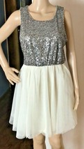 Divided by H&amp;M Women&#39;s Cocktail Dress Size 10 Silver Sequin Cream Color Tulle  - £18.54 GBP