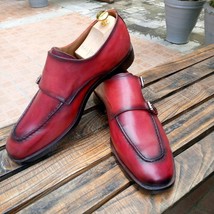 Men&#39;s excellent finished Handmade Bespoke Burgundy double Monk Good year welted - £131.37 GBP