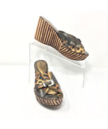Dezaria Womens Leopard Rhinestone Buckle Faux Bambo Wedge Sandal Size 7 - $328.61 MXN