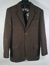 DKNY Mens Wool Cashmere Brown Houndstooth Plaid 2 Button Blazer Jacket M - £58.50 GBP