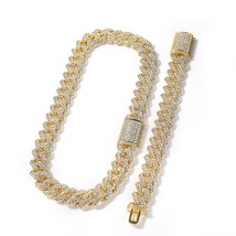 UWIN 18mm Zinc Alloy Miami Cuban Chain Necklace/Bracelet Set For Men Iced Out Bl - £63.92 GBP
