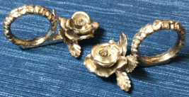Pair VTG Princess House Silver Tone Rose Flower Place Holder Napkin Rings ~888A - £12.86 GBP