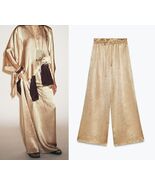 $99 ZARA ZW COLLECTION GOLD SATIN WIDE LEG PANTS M - $79.99