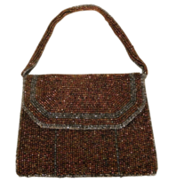 Vintage Copper Colored Seed Bead Clutch Purse Evening Black Tie Beautifu... - $19.99