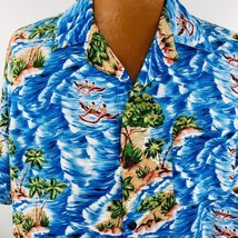 Pineapple Connection Aloha Hawaiian L Shirt Men Island Palm Trees Outrigger Boat - £31.49 GBP