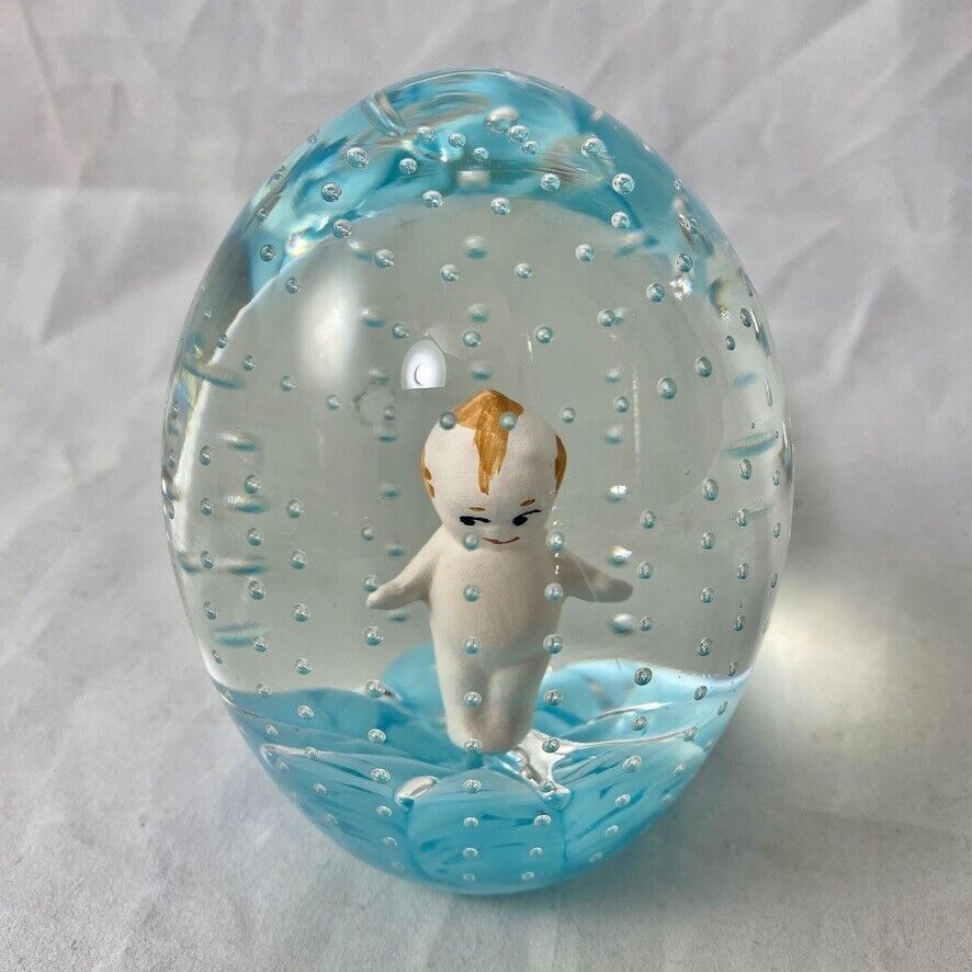 Primary image for St. Clair Signed Art Glass Sulphide Paperweight Kewpie Blue Controlled Bubble