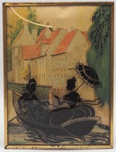 Vintage Marche Arrière Peinture Silhouette Courting Couple Bulle Verre 6x8 - $58.58