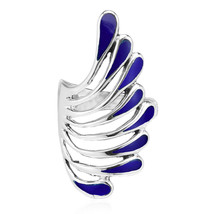 Brilliant Peacock Feathers Blue Lapis Stone Inlay Sterling Silver Ring - 7 - £18.49 GBP