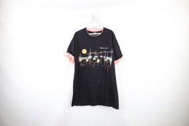 Vintage 90s Streetwear Womens Large Faded Sailing Beach Sunset T-Shirt Black USA - £31.61 GBP