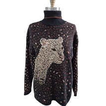 Vtg 90s  Cheetah Sweater by Basic Editions XL Brown Turtleneck Sweater C... - $829.04 MXN