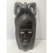 Vintage Ebony Wooden African Hand Carved Mask Tribal Dark Wood - £30.00 GBP