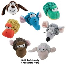 Rope Heads Dog Toys Tough Ball With Face With Squeakers Assorted Characters 4&quot; - £8.61 GBP