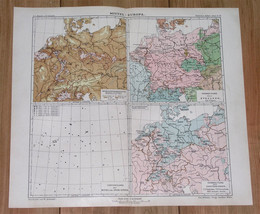 1901 Antique Map Of German Empire Germany Poland Languages Religion Confession - £13.70 GBP