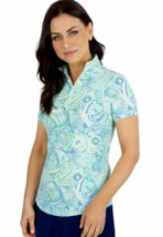 NWT Ladies IBKUL MARIEL TURQUOISE MULTI Short Sleeve Mock Golf Shirt XS ... - £43.71 GBP