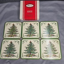 Vintage Pimpernel Acrylic Coaster Set of 6 Cork Back Christmas Tree Holiday Core - $10.69