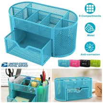 Blue Desk Organizer Mesh L Desktop Office Pen Pencil Holder Storage Tray - £25.81 GBP