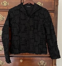 Samuel Dong embroider Black Textured Collar Full Zip Long Sleeve Jacket ... - £23.23 GBP