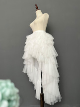 White High Low Layered Tulle Skirt Women Plus Size Long Tulle Skirt for Wedding