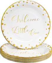 Welcome Little One Paper Dessert Plates 50 Pieces, 7 Inches Disposable Cake Plat - £19.72 GBP