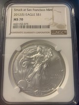 2012-S American Silver Eagle (San Francisco Mint) NGC MS70 - £75.84 GBP