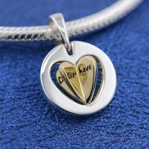 Mother&#39;s Day Two Tone 18K Gold Overlay Sterling Silver Mom&#39;s Golden Heart Charm - $18.20