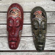 Vintage Indonesian Wood Mask Lot Hand Carved Tribal Art Painted Face Gre... - $76.78
