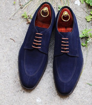 Customized Handmade Blue Spectator Rounded Toe Real Suede Leather Laceup Shoes - £107.15 GBP