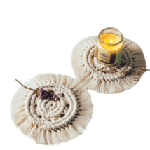 Boho Tassel Macrame Coaster | Handmade Cotton Glass Tea Cup Candle Holde... - £9.61 GBP
