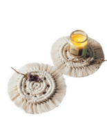 Boho Tassel Macrame Coaster | Handmade Cotton Glass Tea Cup Candle Holde... - $16.35 CAD