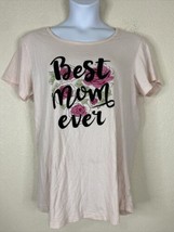 Bobbie Brooks Women Plus Size 2XL Pink &quot;Best Mom Ever&quot; Floral T Shirt Short Slee - £7.59 GBP