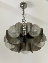 Lampadario 5-luci in acciaio e vetro, Made in Italy, anni '70 - $409.07