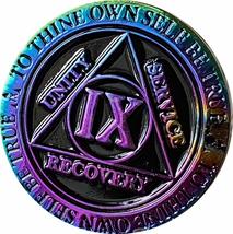 9 Year AA Medallion Reflex Rainbow Plated Black Sobriety Chip IX - £12.50 GBP