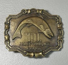 Vintage T.U. Jamestown NY Chautauqua Fish metal Belt Buckle 1979 WRH - $19.95