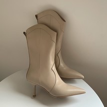 Slouchy Ankle Women Boots Thin High Heel 6.5 cm Slip On Sexy Pointed Toe Dress L - £157.12 GBP