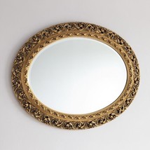 Ornate Gilt Wood Mirror, Acanthus Leaf Frame, Oval, Bevelled, Vintage, Large - $113.26