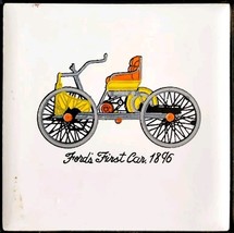 1960-70s Decorated Tile Trivet Ford&#39;s First Car 1896 Taiwan Ceramic Vint... - $24.99
