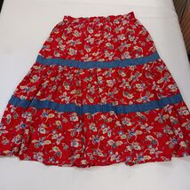 Vintage Ozark Mountain RN#53166 Women's Red Cotton Blend Floral Pleated Skirt XL image 2