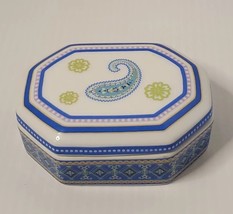 Vera Bradley Andrea Sadek Ceramic Jewelry Trinket Vanity Box Paisley Capri Blue - £14.90 GBP