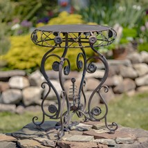 Zaer Ltd. 25&quot; Tall Round Iron Table with Aster Flower Accents Copenhagen 1843&quot; ( - £149.12 GBP