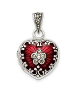 Sterling Silver Red Enamel &amp; Marcasite Heart Locket - €95,23 EUR