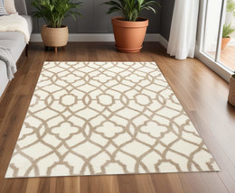 3&#39; X 5&#39; Ivory Beige Trellis Machine Woven Microfiber Indoor Area Rug - $239.95