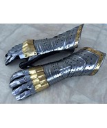 Gauntlet Gloves Pair w/ Brass Accents Medieval Knight Crusader Steel gloves GIFT - $133.35