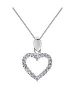 Genuine 14k White Gold 0.47" Cubic Zirconia Open Heart Pendant Necklace ... - $397.98+