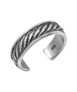 925 Sterling Silver Rope Design Oxidized Adjustable Toe Ring / Finger Ring - $20.67