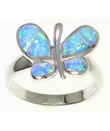 R112 FANCIFUL CREATED BLUE OPAL AND 925 STERLING SILVR BUTTERFLY RING - £18.67 GBP