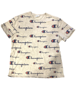 Champion Shirt Mens Large Gray All Over Print Logo Spell Out AOP Adult Vintage - £13.14 GBP